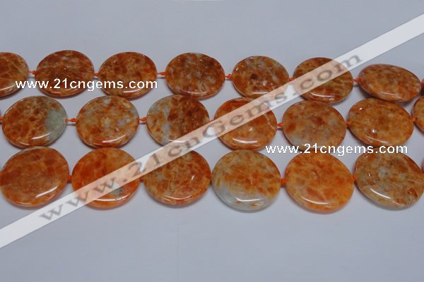 CCA479 15.5 inches 35mm flat round orange calcite gemstone beads