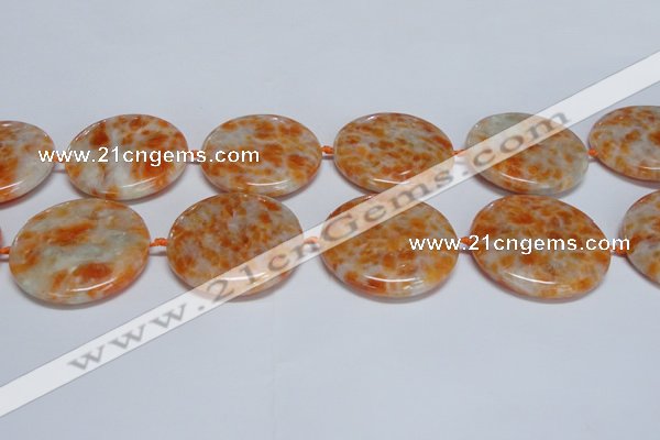 CCA480 15.5 inches 40mm flat round orange calcite gemstone beads