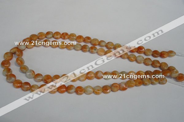 CCA63 15.5 inches 10mm flat round orange calcite gemstone beads