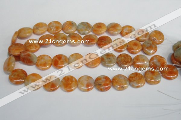 CCA64 15.5 inches 20mm flat round orange calcite gemstone beads