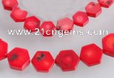 CCB10 5pcs 15.5 inches 9mm & 12mm hexagon red coral beads Wholesale