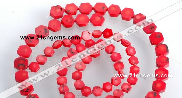 CCB10 5pcs 15.5 inches 9mm & 12mm hexagon red coral beads Wholesale