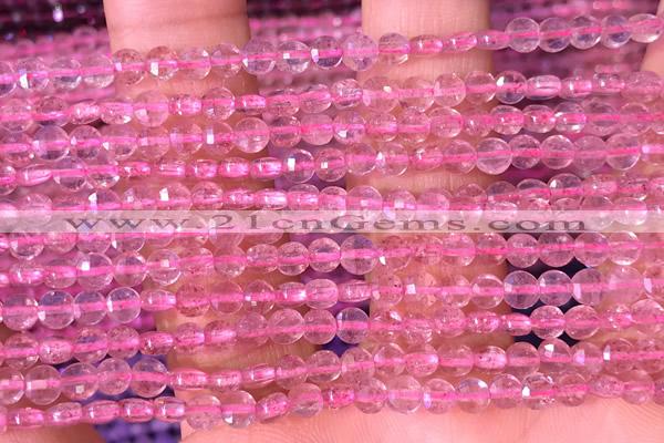 CCB1040 15 inches 4mm faceted coin strawberry quartz beads