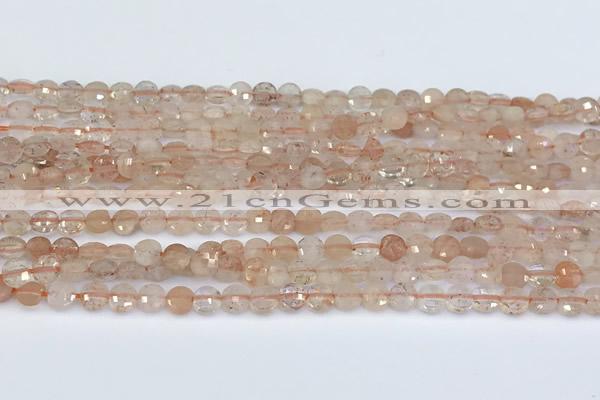 CCB1140 15 inches 4mm faceted coin strawberry quartz beads