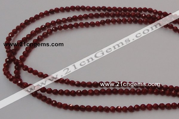 CCB120 15.5 inches 3mm faceted round red coral beads wholesale