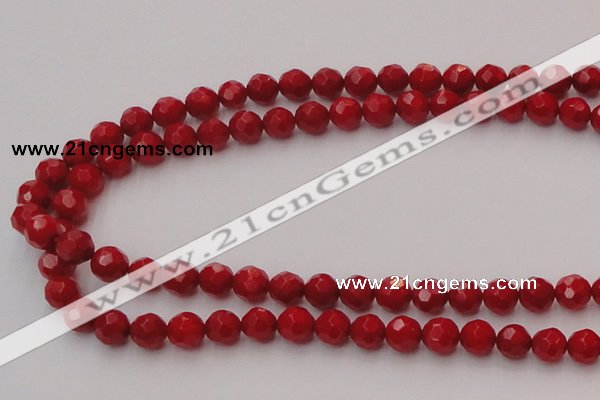 CCB122 15.5 inches 6mm faceted round red coral beads wholesale