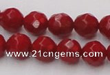 CCB123 15.5 inches 7mm faceted round red coral beads wholesale