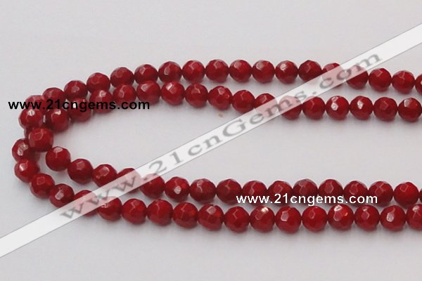 CCB123 15.5 inches 7mm faceted round red coral beads wholesale