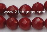 CCB124 15.5 inches 8mm faceted round red coral beads wholesale