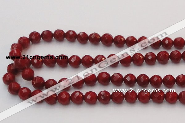 CCB124 15.5 inches 8mm faceted round red coral beads wholesale