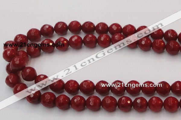 CCB125 15.5 inches 10mm faceted round red coral beads wholesale