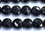 CCB1326 15 inches 6mm faceted coin black agate beads