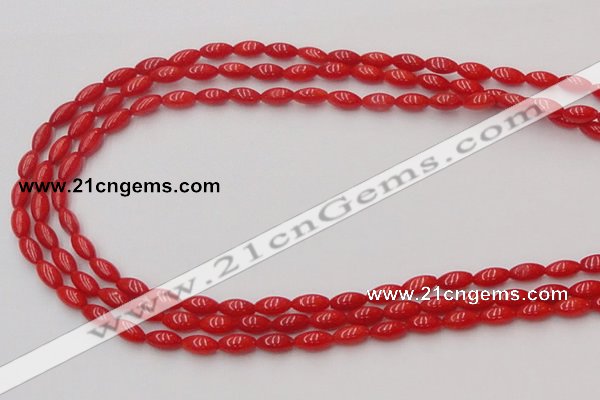 CCB134 15.5 inches 4*8mm rice red coral beads strand wholesale