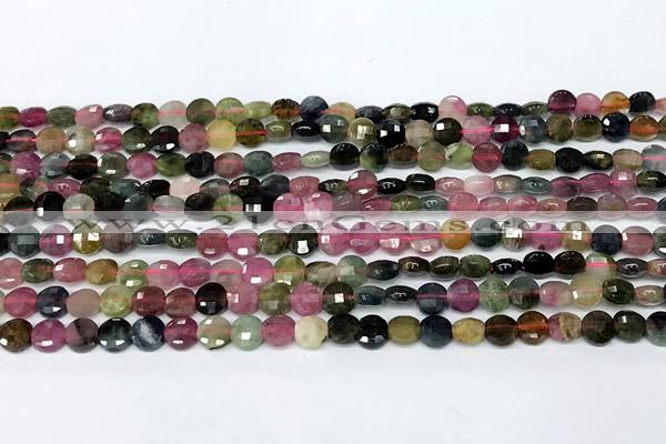 CCB1384 15 inches 4mm faceted coin tourmaline beads