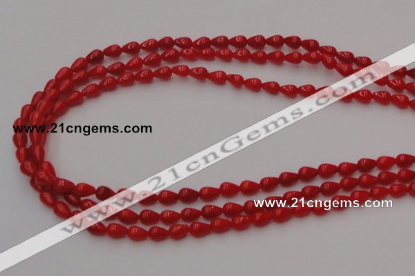 CCB139 15.5 inches 4*6mm teardrop red coral beads wholesale