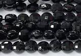 CCB1397 15 inches 4mm faceted coin black tourmaline beads