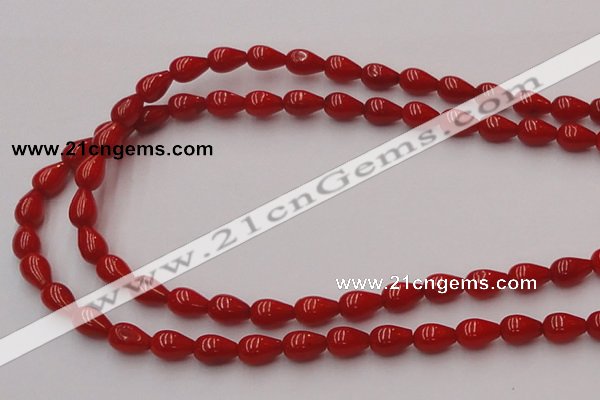 CCB140 15.5 inches 5*8mm teardrop red coral beads wholesale