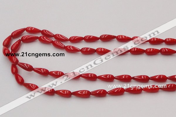 CCB141 15.5 inches 5*11mm teardrop red coral beads wholesale