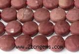 CCB1411 15 inches 6mm faceted coin pink wooden jasper beads