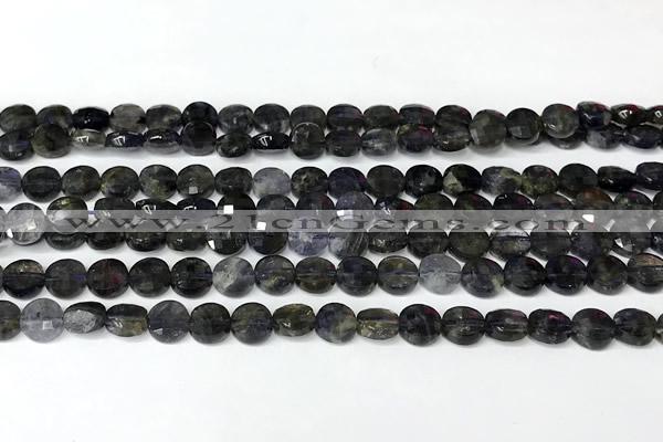CCB1416 15 inches 6mm faceted coin iolite beads