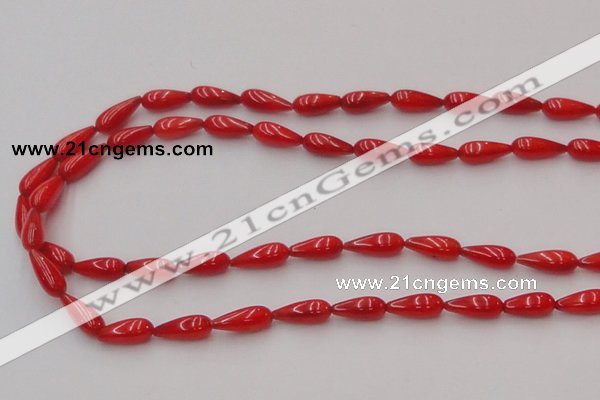 CCB142 15.5 inches 5*12mm teardrop red coral beads wholesale