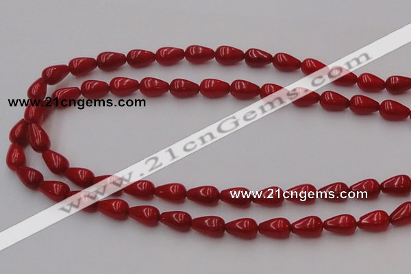 CCB143 15.5 inches 6*11mm teardrop red coral beads wholesale