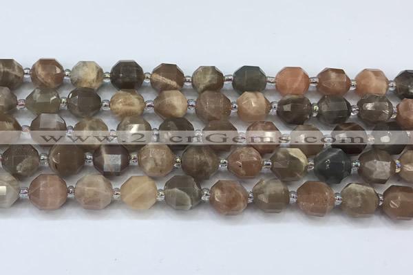 CCB1464 15 inches 9mm - 10mm faceted moonstone beads