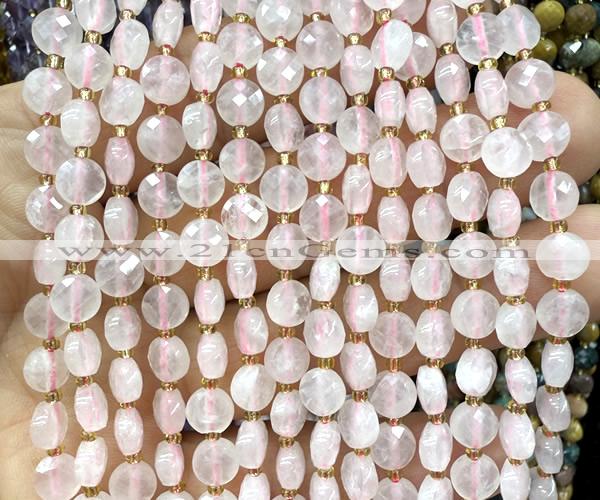 CCB1702 15 inches 6mm faceted coin rose quartz beads