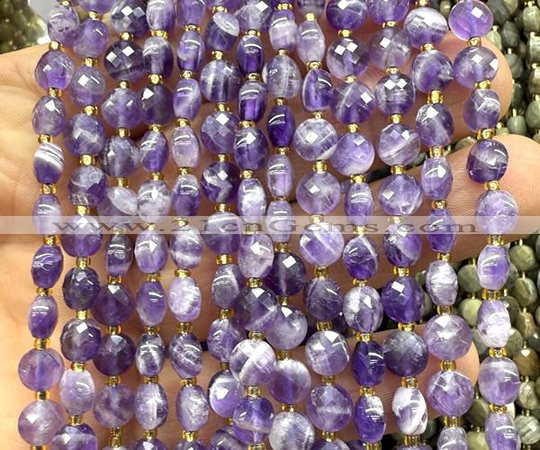 CCB1704 15 inches 6mm faceted coin dogtooth amethyst beads