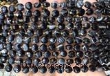 CCB1736 15 inches 6mm faceted coin black banded agate beads