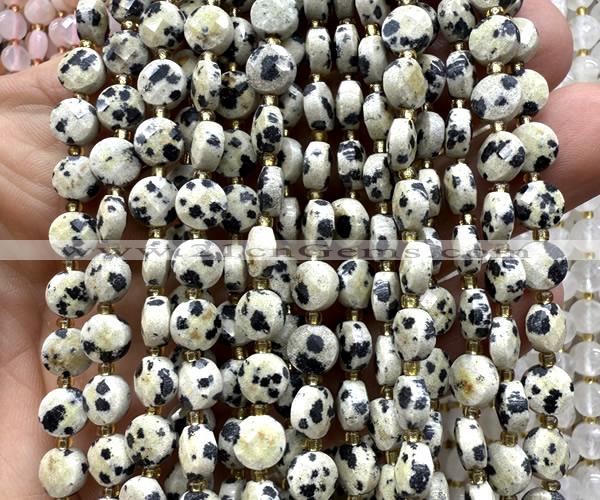 CCB1788 15 inches 6mm faceted coin dalmatian jasper beads