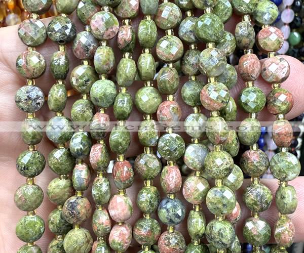 CCB1814 15 inches 6mm faceted coin unakite gemstone beads