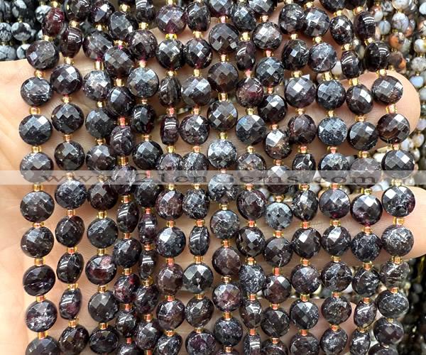 CCB1831 15 inches 6mm faceted coin red garnet gemstone beads