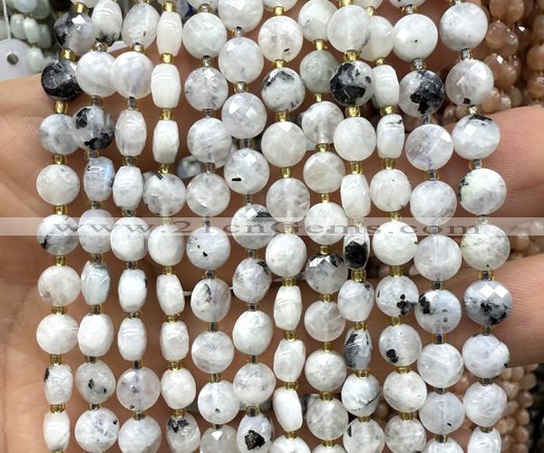CCB1834 15 inches 6mm faceted coin white moonstone beads