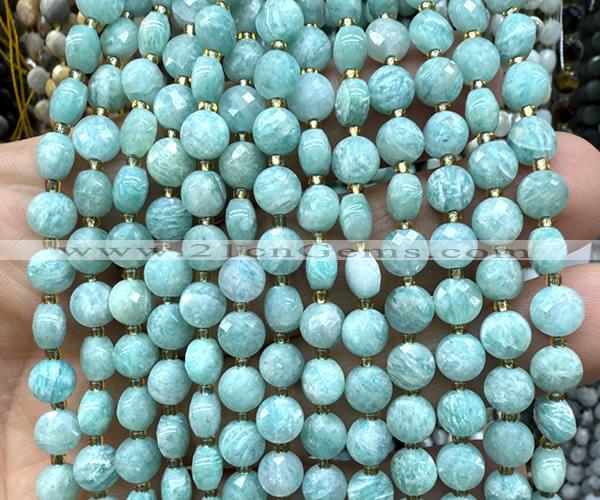 CCB1837 15 inches 6mm faceted coin amazonite gemstone beads