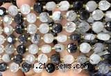 CCB1906 15 inches 8mm faceted coin black rutilated quartz beads