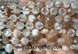 CCB1910 15 inches 8mm faceted coin black gold rutilated quartz beads