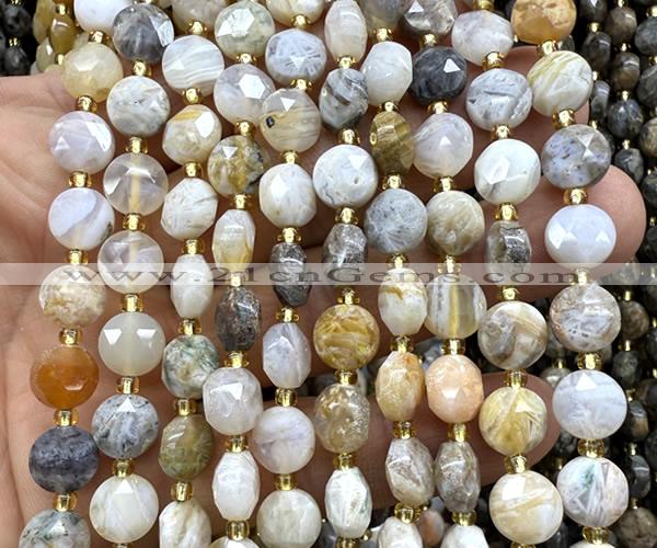 CCB1931 15 inches 8mm faceted coin bamboo leaf agate beads