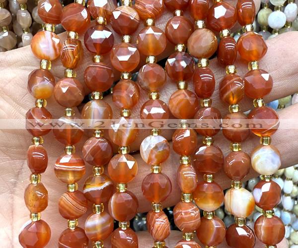 CCB1938 15 inches 8mm faceted coin red banded agate beads