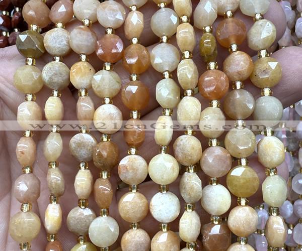 CCB1951 15 inches 8mm faceted coin red aventurine jade beads