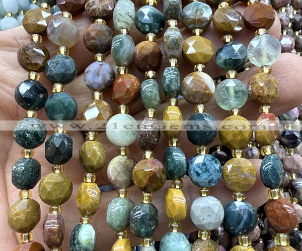 CCB1987 15 inches 8mm faceted coin ocean jasper beads