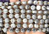 CCB1988 15 inches 8mm faceted coin grey picture jasper beads