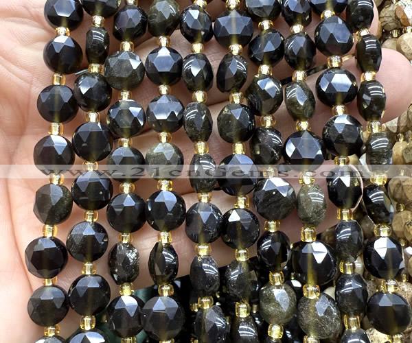 CCB2025 15 inches 8mm faceted coin golden obsidian beads