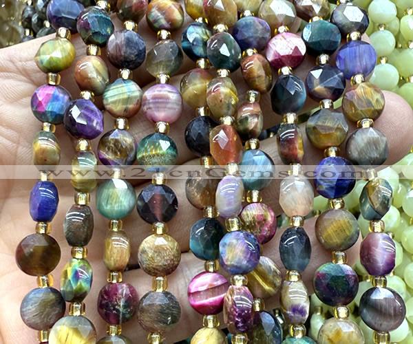 CCB2052 15 inches 8mm faceted coin colorful tiger eye beads