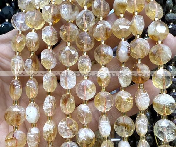 CCB2085 15 inches 10mm faceted coin citrine gemstone beads
