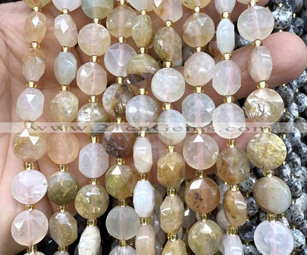 CCB2099 15 inches 10mm faceted coin red rutilated quartz beads