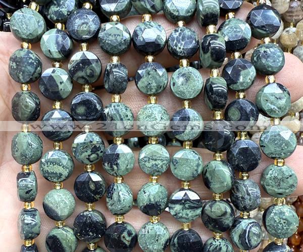 CCB2150 15 inches 10mm faceted coin kambaba jasper beads