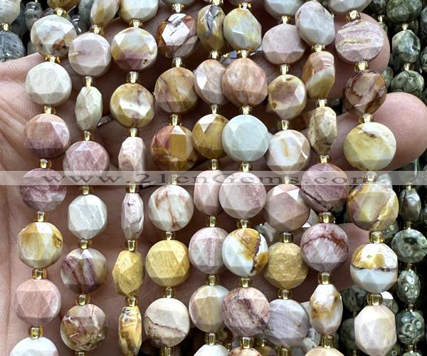 CCB2156 15 inches 10mm faceted coin orange jasper beads