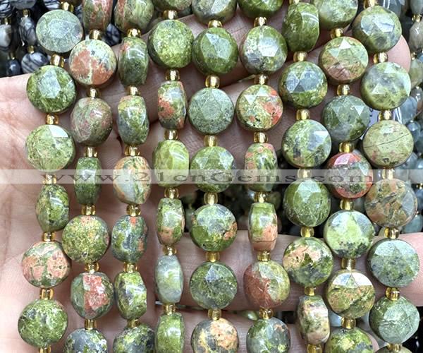 CCB2175 15 inches 10mm faceted coin unakite gemstone beads