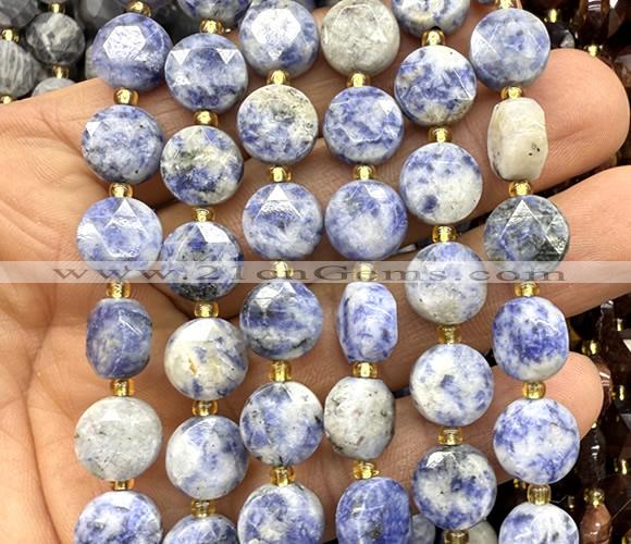 CCB2184 15 inches 10mm faceted coin blue spot stone beads